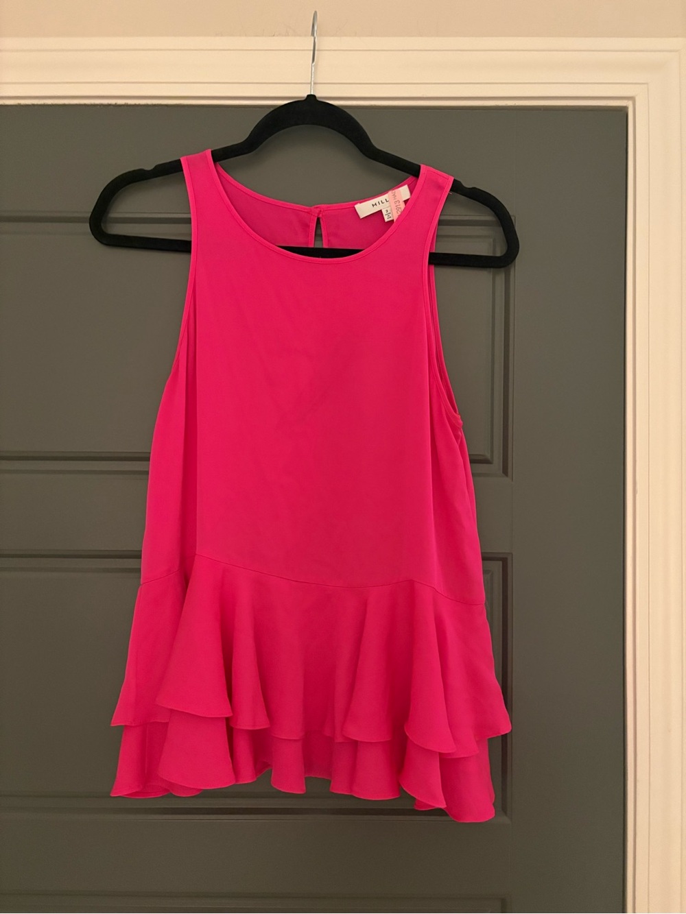MILLY Hot Pink Silk Blend Ruffle Hem Sleeveless Blouse Size 2